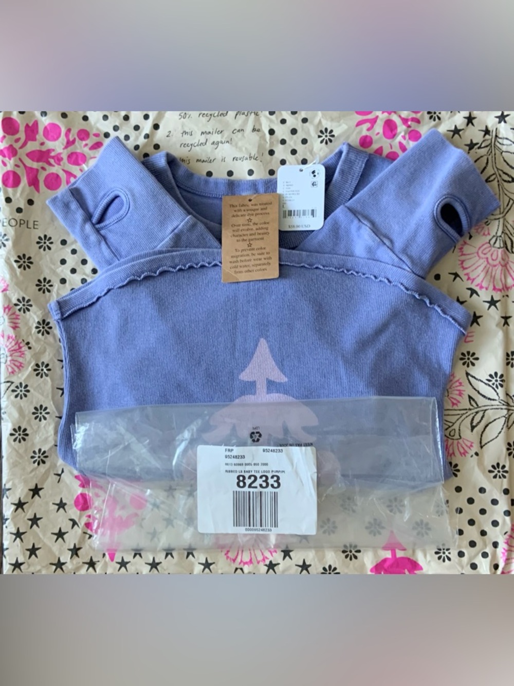 Free People Movement ~ Ribbed Long Sleeve Logo Baby Tee ~ Large ~ NWT * - Picture 16 of 16